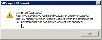 The key number to which Feature Code to which the setting of the LCD Keystrip label was not allowed was set was specified. 